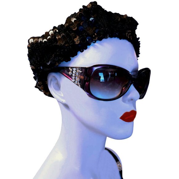 CHRISTIAN DIOR Limited Edition 609-J8 Purple Sun Crystal Silver Gems SUNGLASSES - Picture 3 of 13